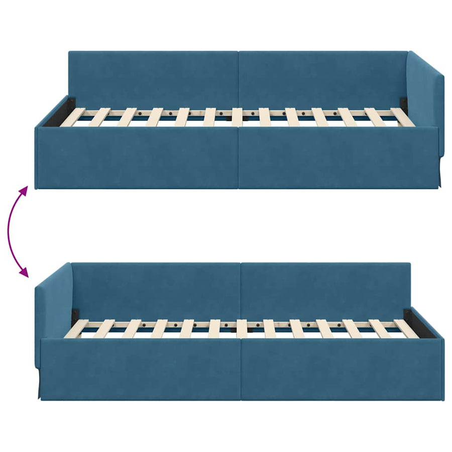 Hoekbedframe Blauw 90 cm x 200 cm Polyester en multiplex