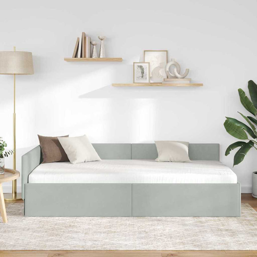 Hoekbedframe Lichtgrijs 90 cm x 200 cm Polyester en multiplex