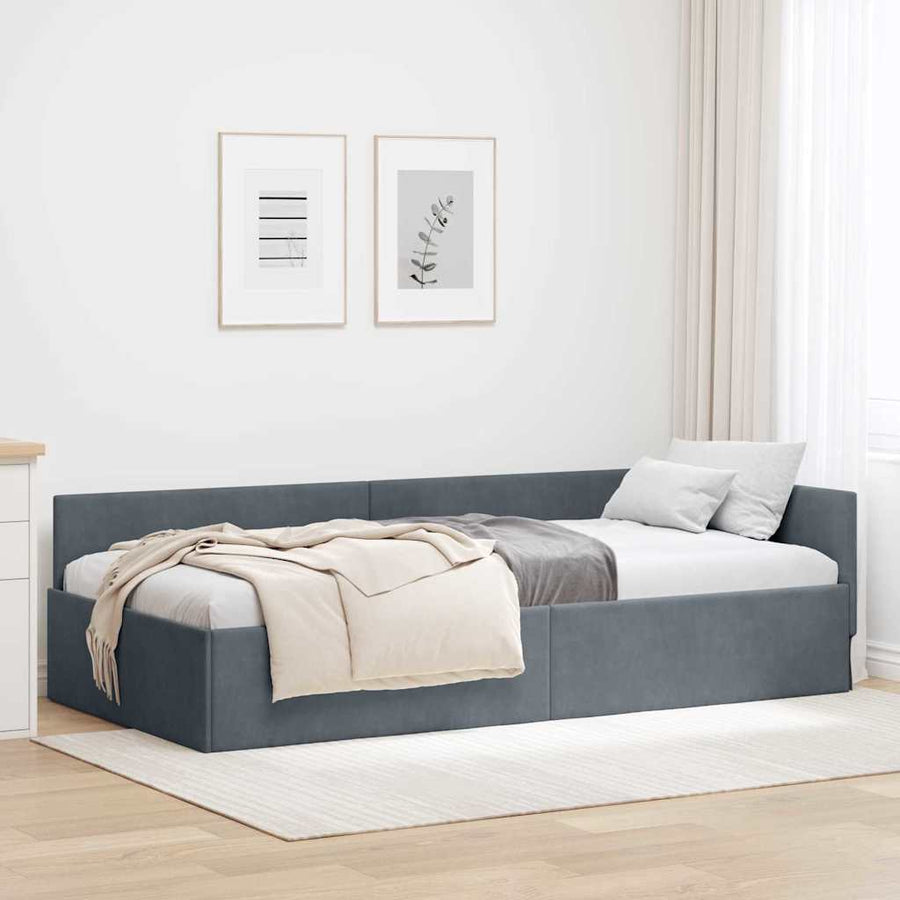 Hoekbedframe Donkergrijs 90 cm x 200 cm Polyester en multiplex