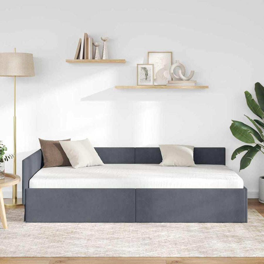 Hoekbedframe Donkergrijs 90 cm x 200 cm Polyester en multiplex