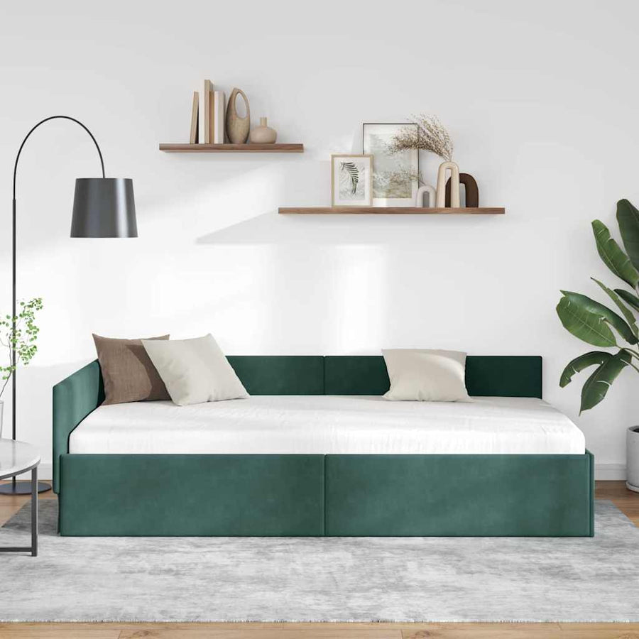 Hoekbedframe Donkergroen 90 cm x 200 cm Polyester en multiplex