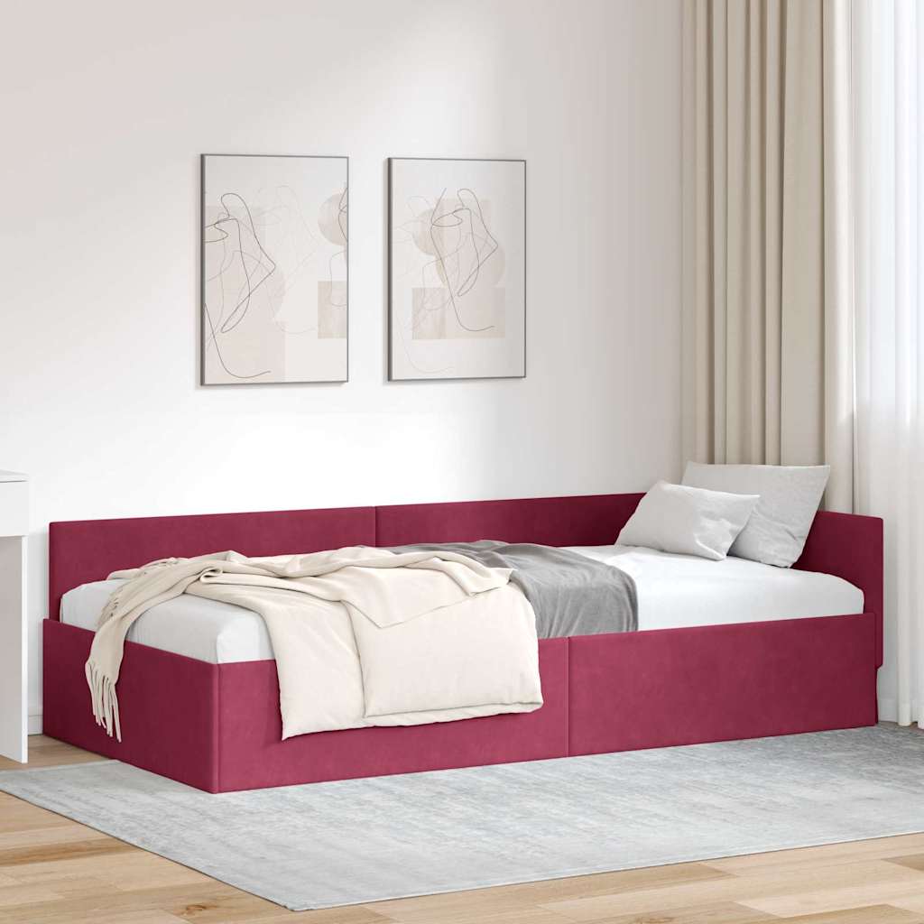 Hoekbedframe Wijnrood 90 cm x 200 cm Polyester en multiplex