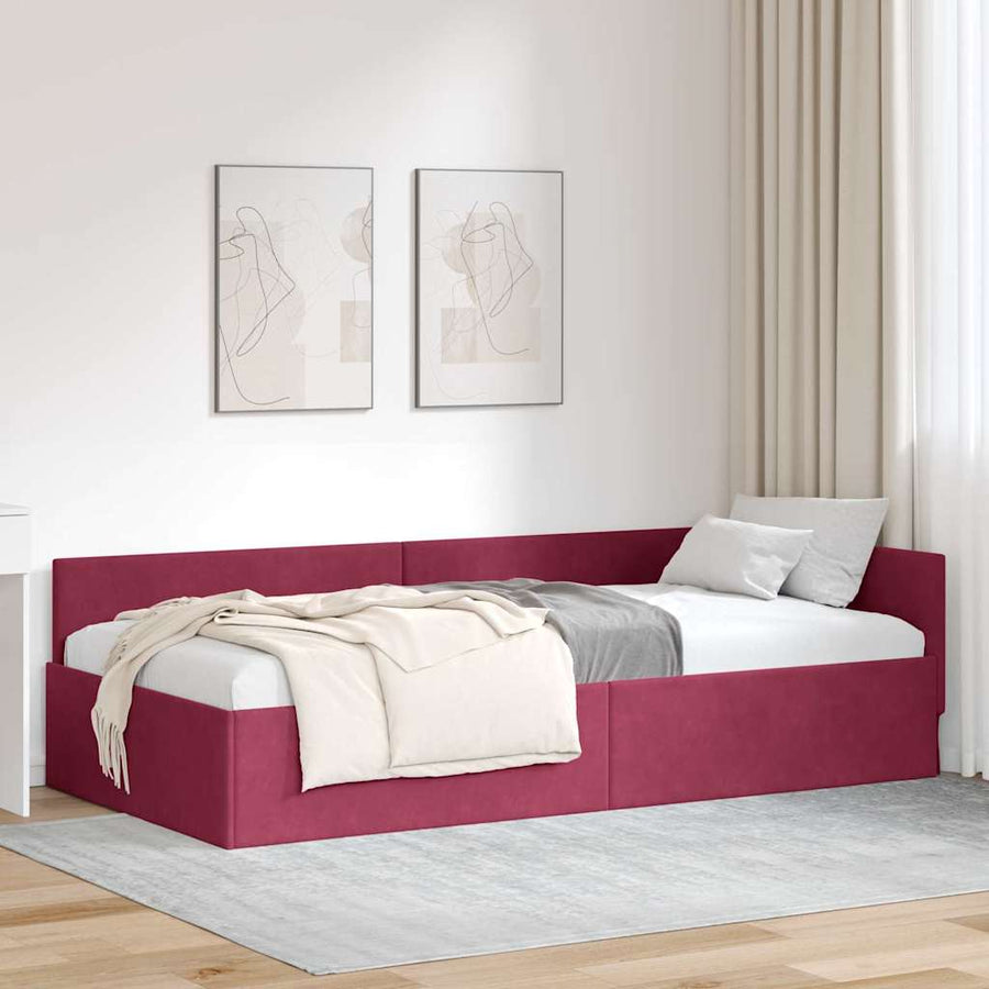 Hoekbedframe Wijnrood 90 cm x 200 cm Polyester en multiplex