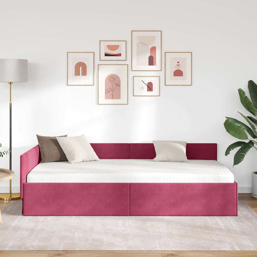 Hoekbedframe Wijnrood 90 cm x 200 cm Polyester en multiplex