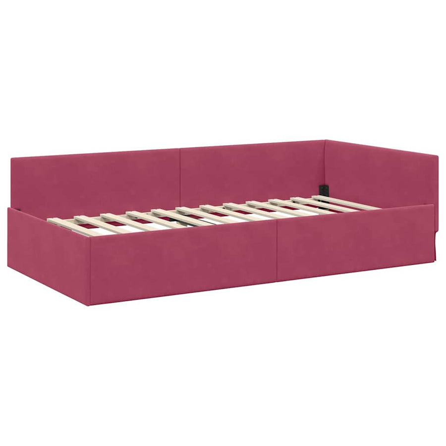 Hoekbedframe Wijnrood 90 cm x 200 cm Polyester en multiplex