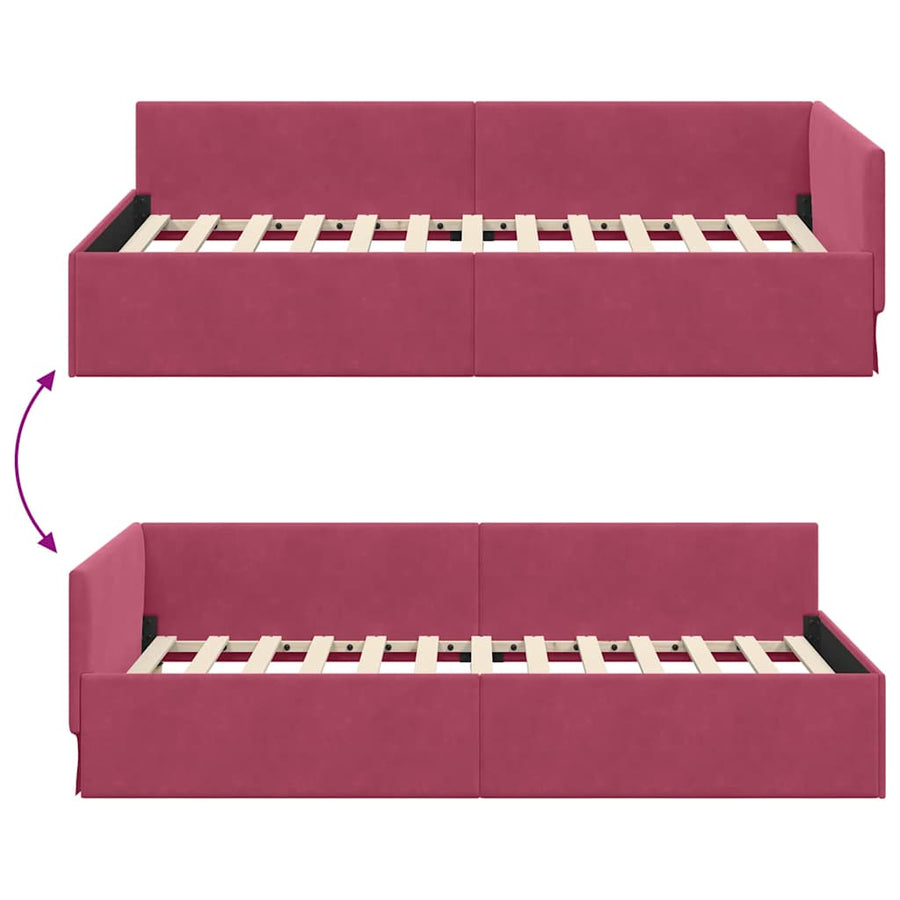 Hoekbedframe Wijnrood 90 cm x 200 cm Polyester en multiplex