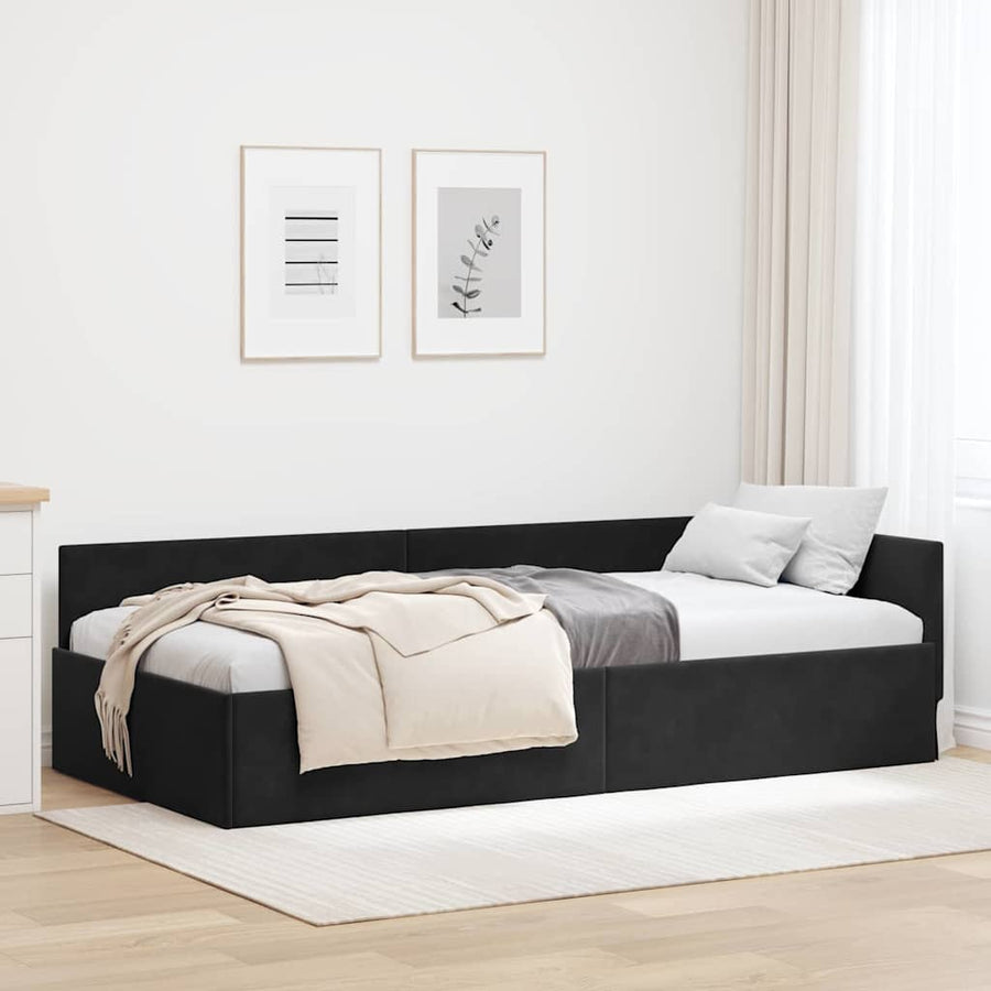 Hoekbedframe Zwart 90 cm x 200 cm Polyester en multiplex