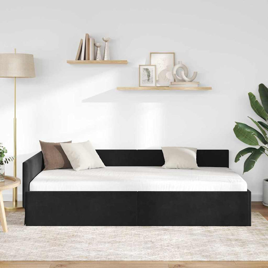 Hoekbedframe Zwart 90 cm x 200 cm Polyester en multiplex