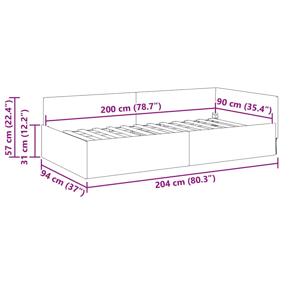 Hoekbedframe Zwart 90 cm x 200 cm Polyester en multiplex