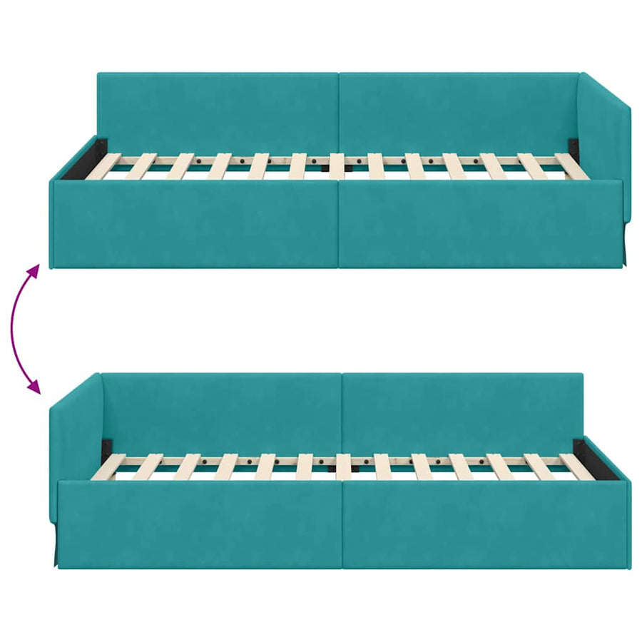 Hoekbedframe Turquoise 90 cm x 200 cm Polyester en multiplex