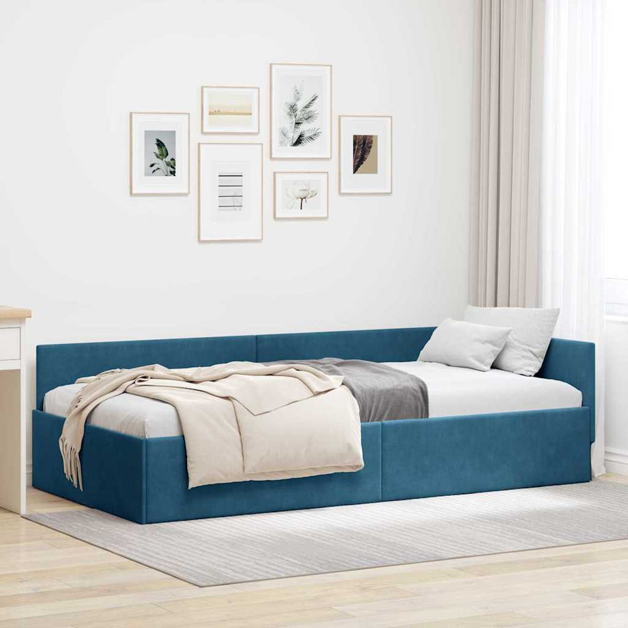 Hoekbedframe Blauw 100 cm x 200 cm Polyester en multiplex