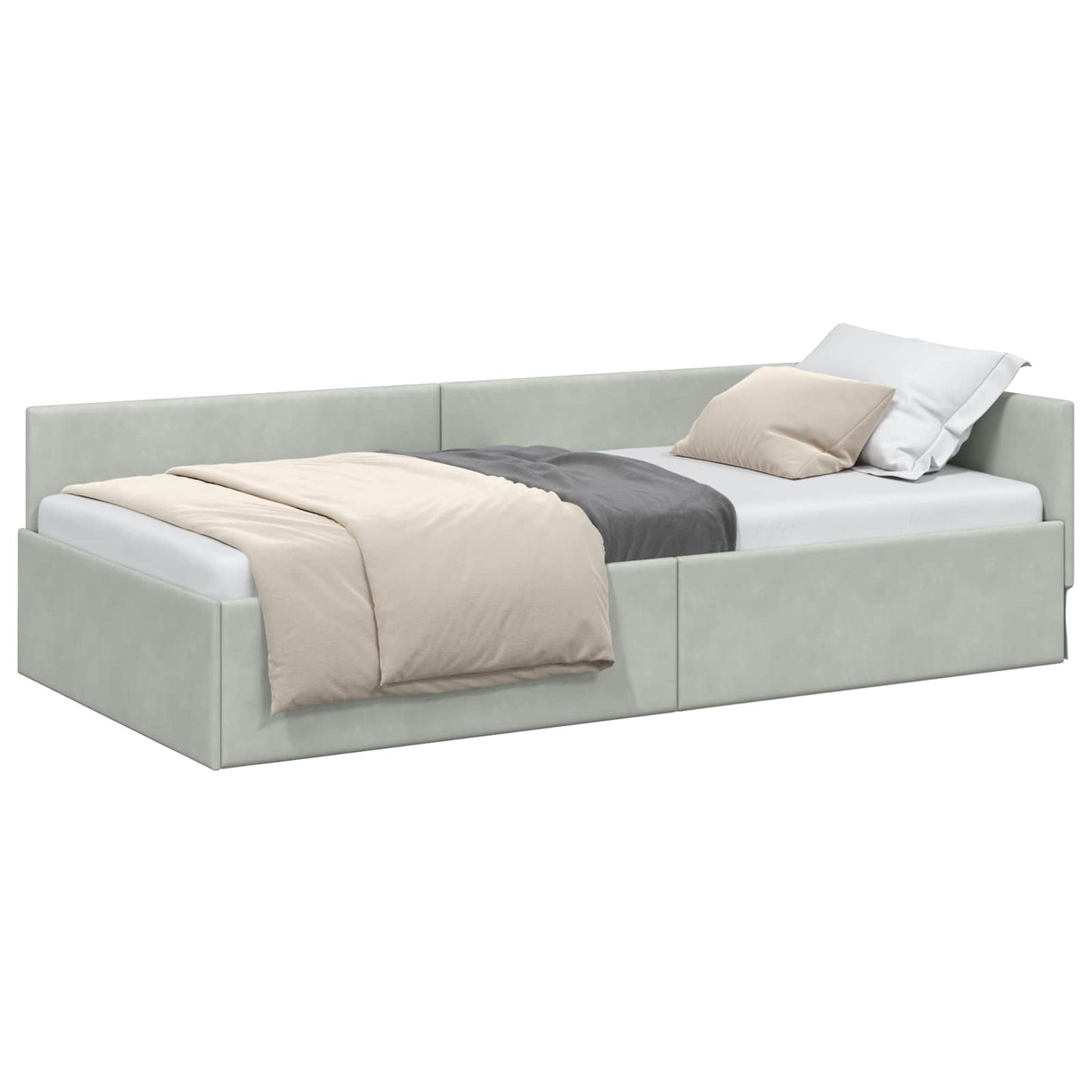 Hoekbedframe Lichtgrijs 100 cm x 200 cm Polyester en multiplex