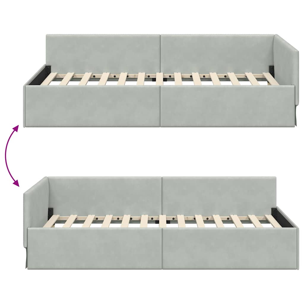 Hoekbedframe Lichtgrijs 100 cm x 200 cm Polyester en multiplex