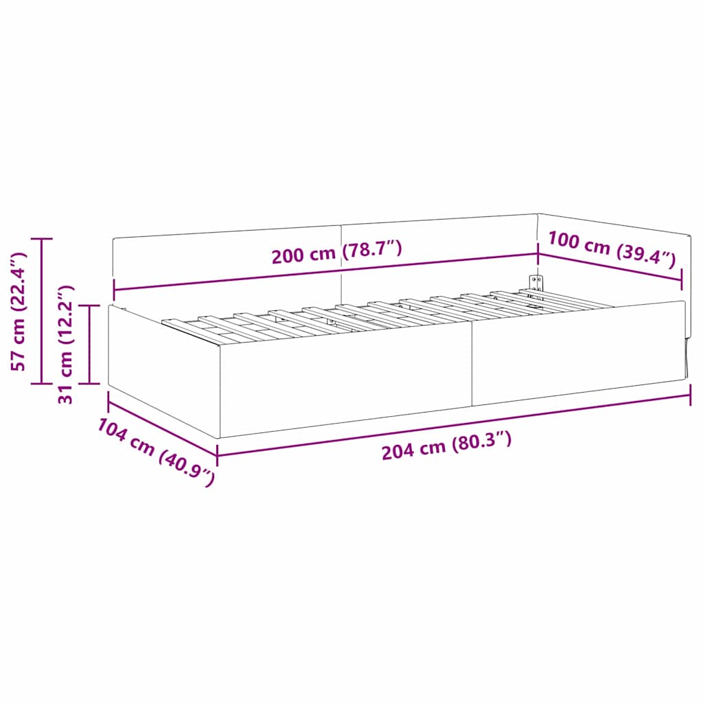 Hoekbedframe Lichtgrijs 100 cm x 200 cm Polyester en multiplex