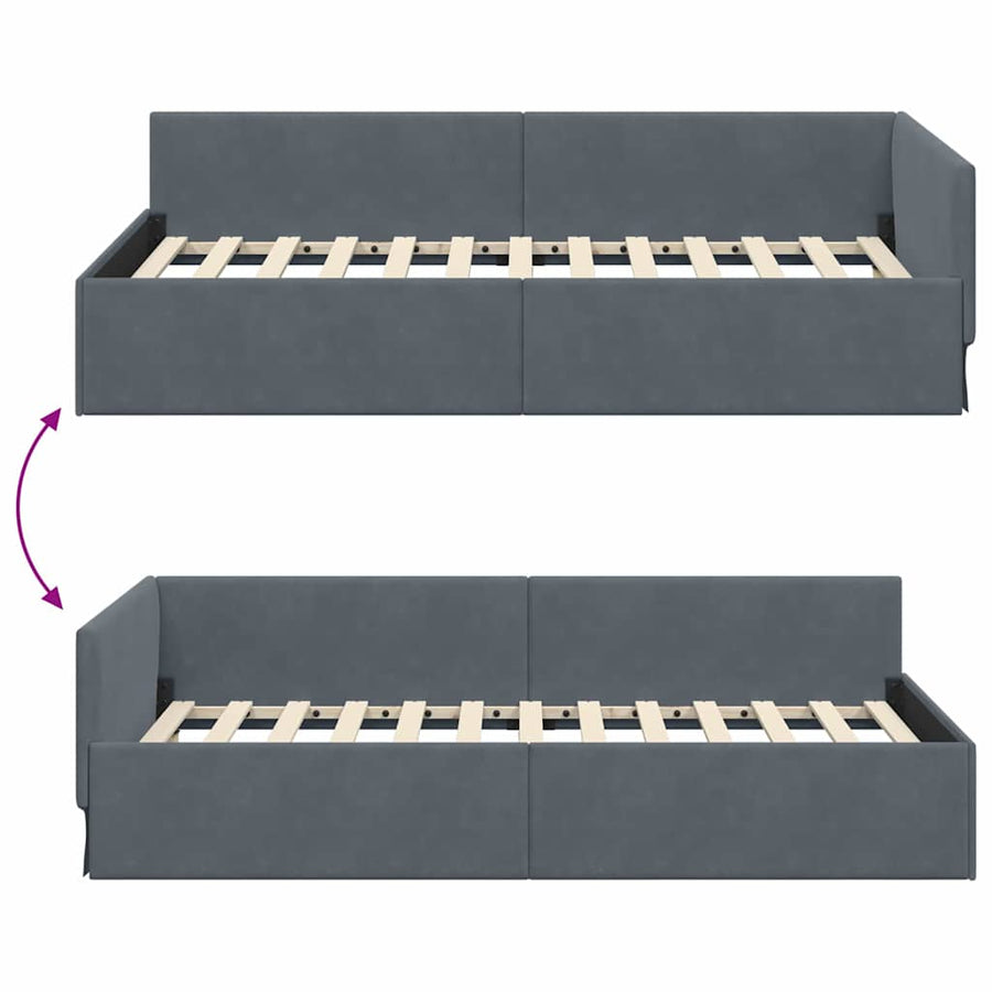 Hoekbedframe Donkergrijs 100 cm x 200 cm Polyester en multiplex