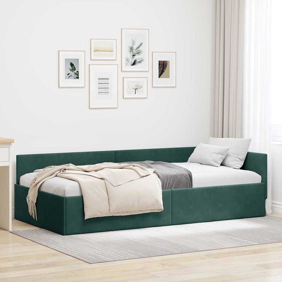 Hoekbedframe Donkergroen 100 cm x 200 cm Polyester en multiplex