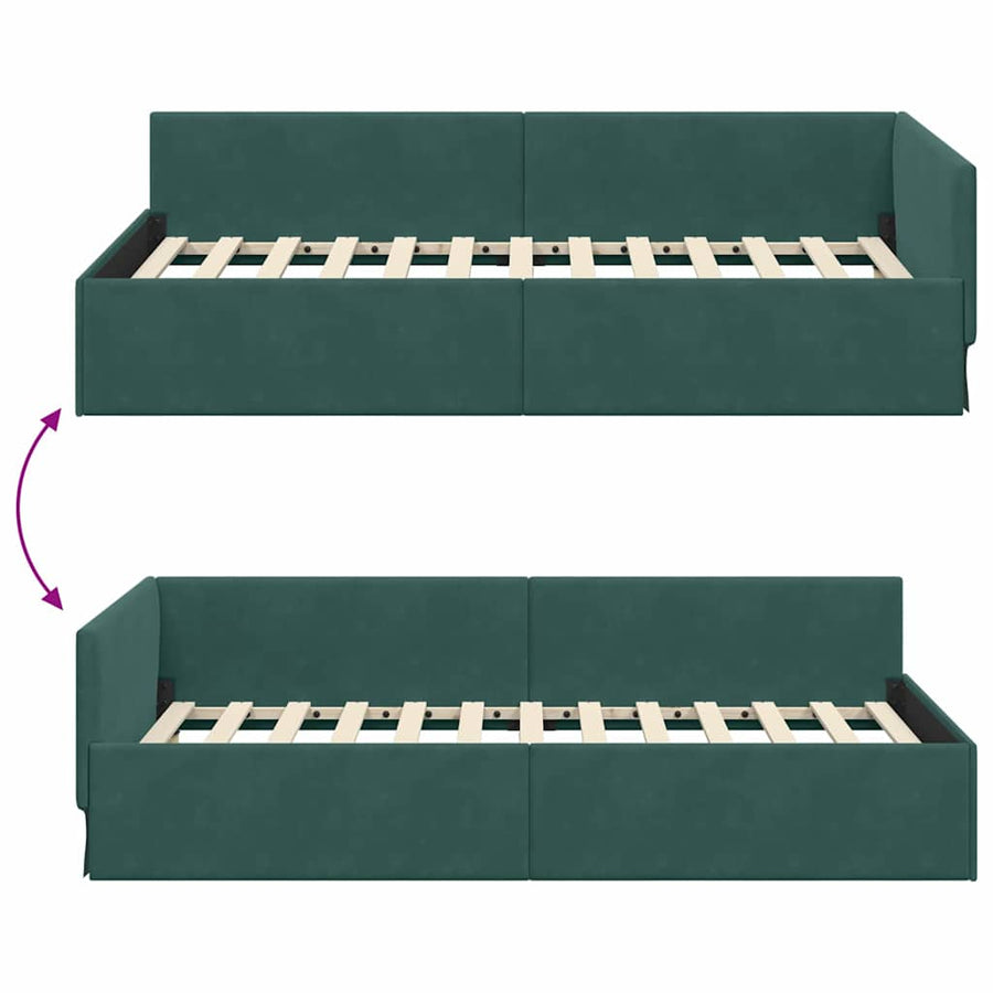 Hoekbedframe Donkergroen 100 cm x 200 cm Polyester en multiplex