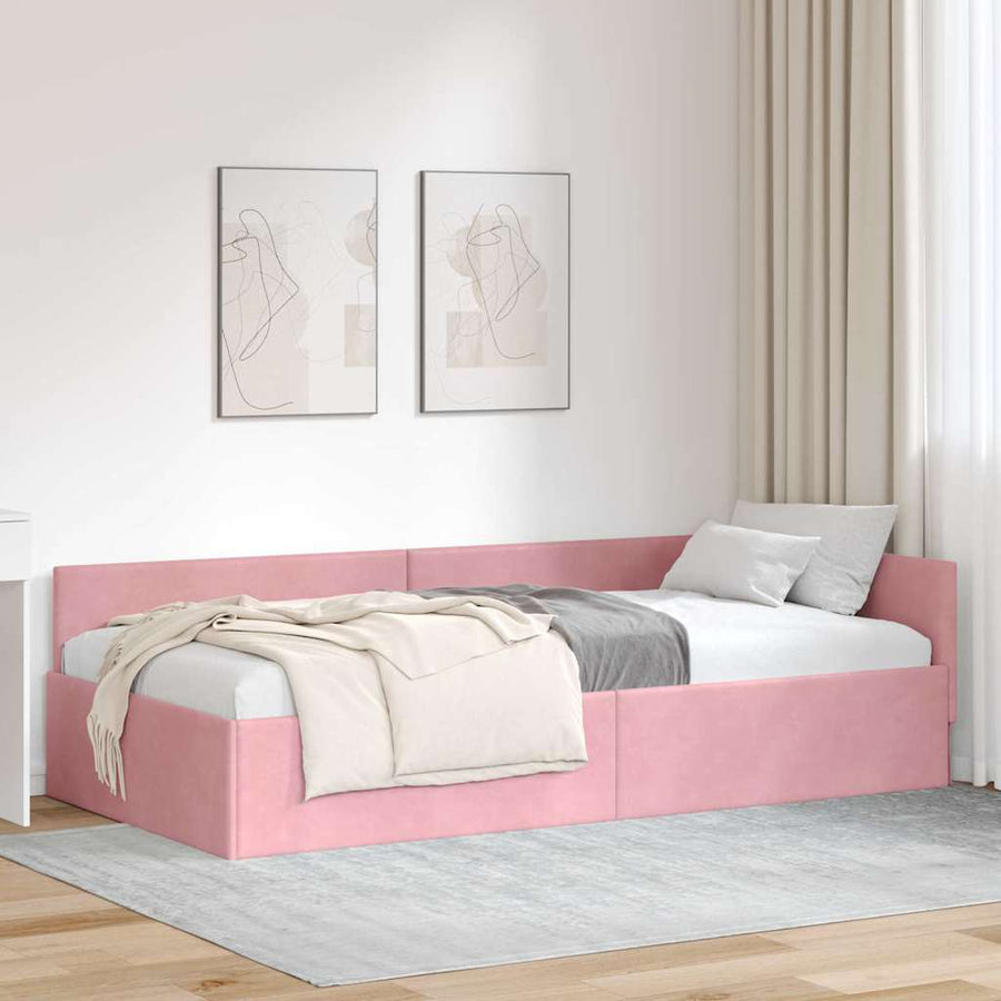 Hoekbedframe Roze 100 cm x 200 cm Polyester en multiplex