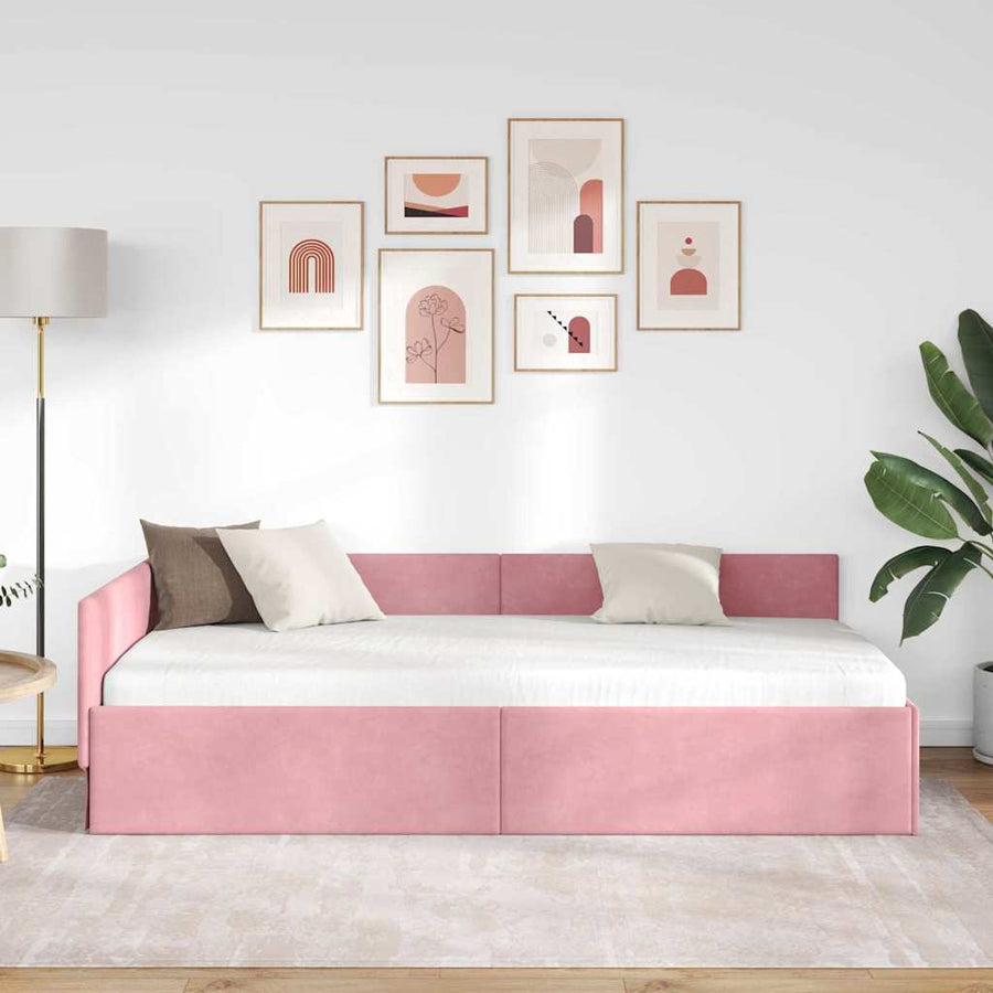 Hoekbedframe Roze 100 cm x 200 cm Polyester en multiplex