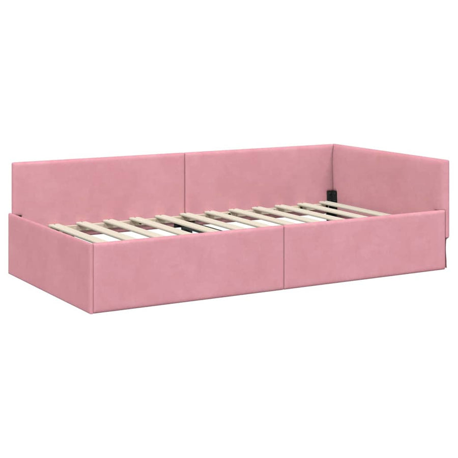Hoekbedframe Roze 100 cm x 200 cm Polyester en multiplex