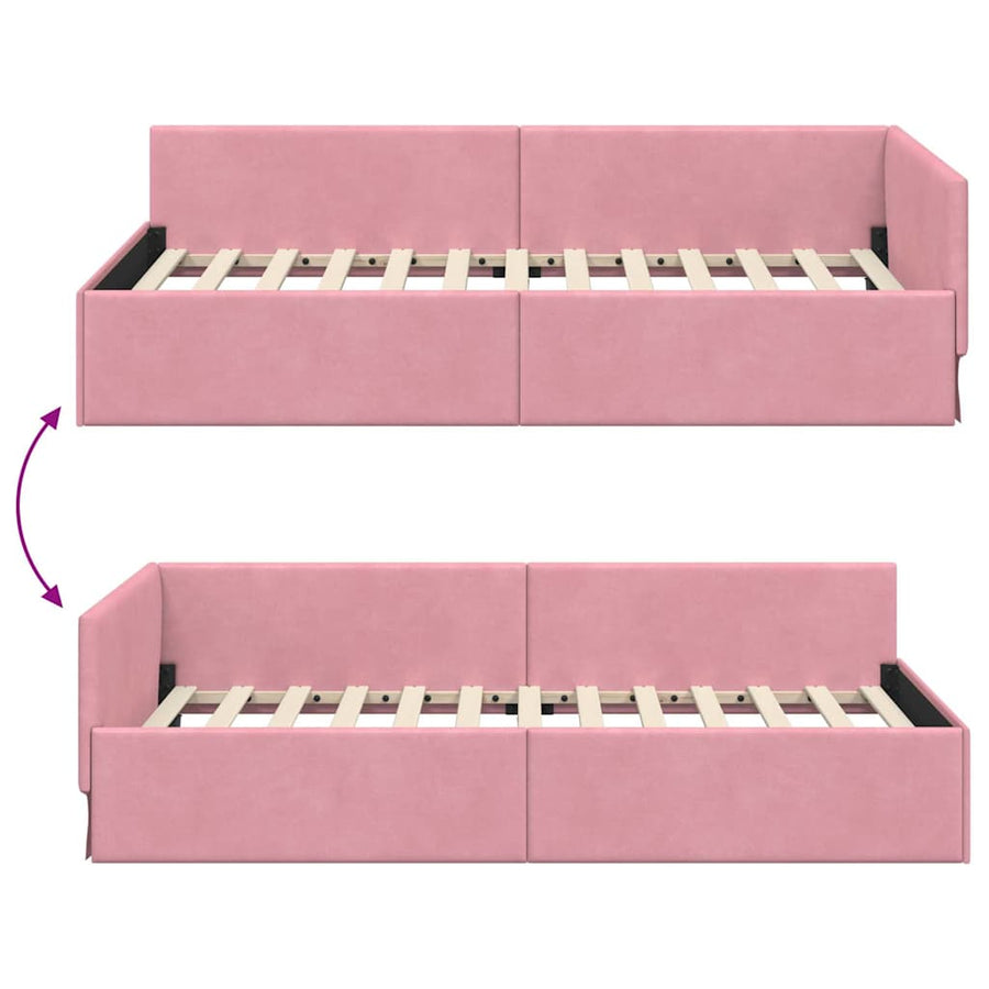 Hoekbedframe Roze 100 cm x 200 cm Polyester en multiplex
