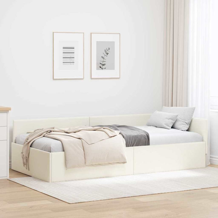 Hoekbedframe Crème 100 cm x 200 cm Polyester en multiplex