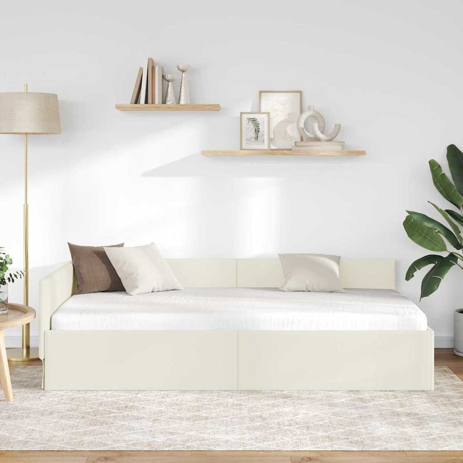 Hoekbedframe Crème 100 cm x 200 cm Polyester en multiplex