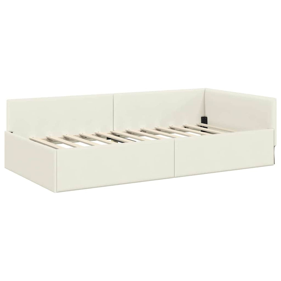 Hoekbedframe Crème 100 cm x 200 cm Polyester en multiplex