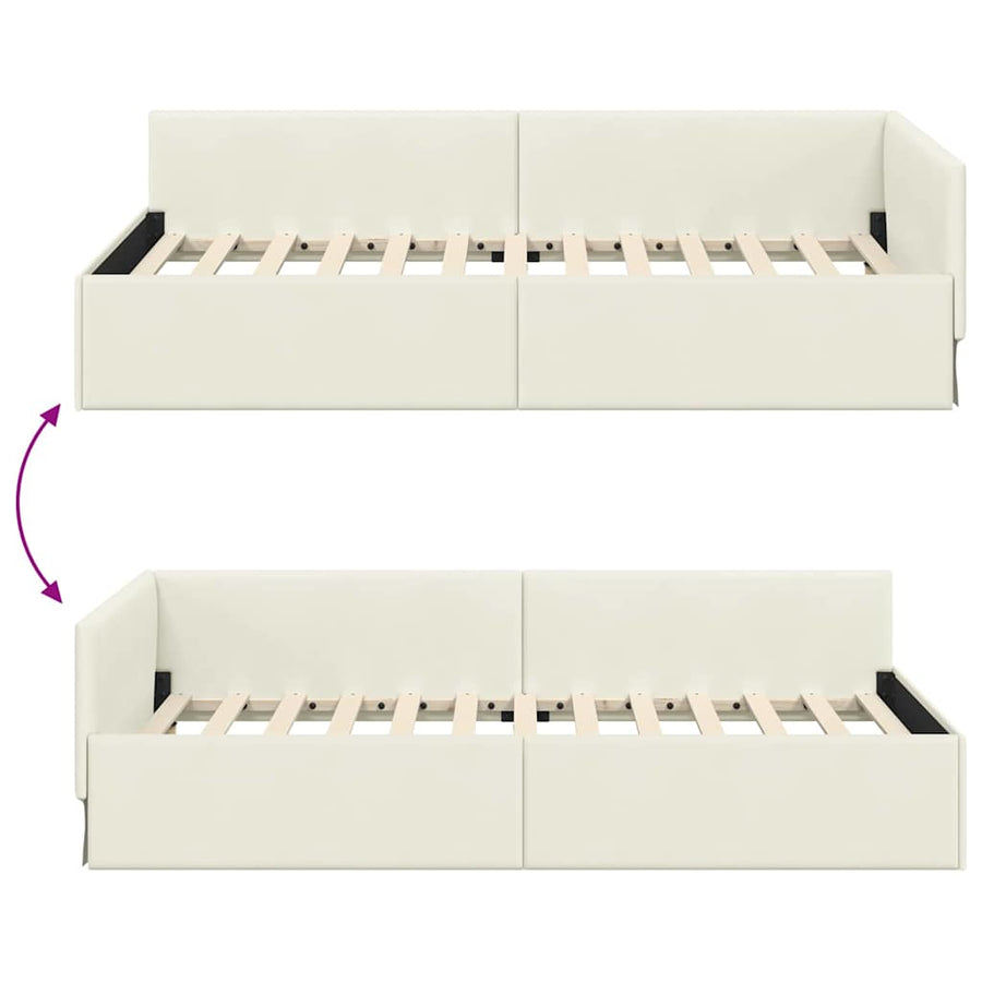Hoekbedframe Crème 100 cm x 200 cm Polyester en multiplex