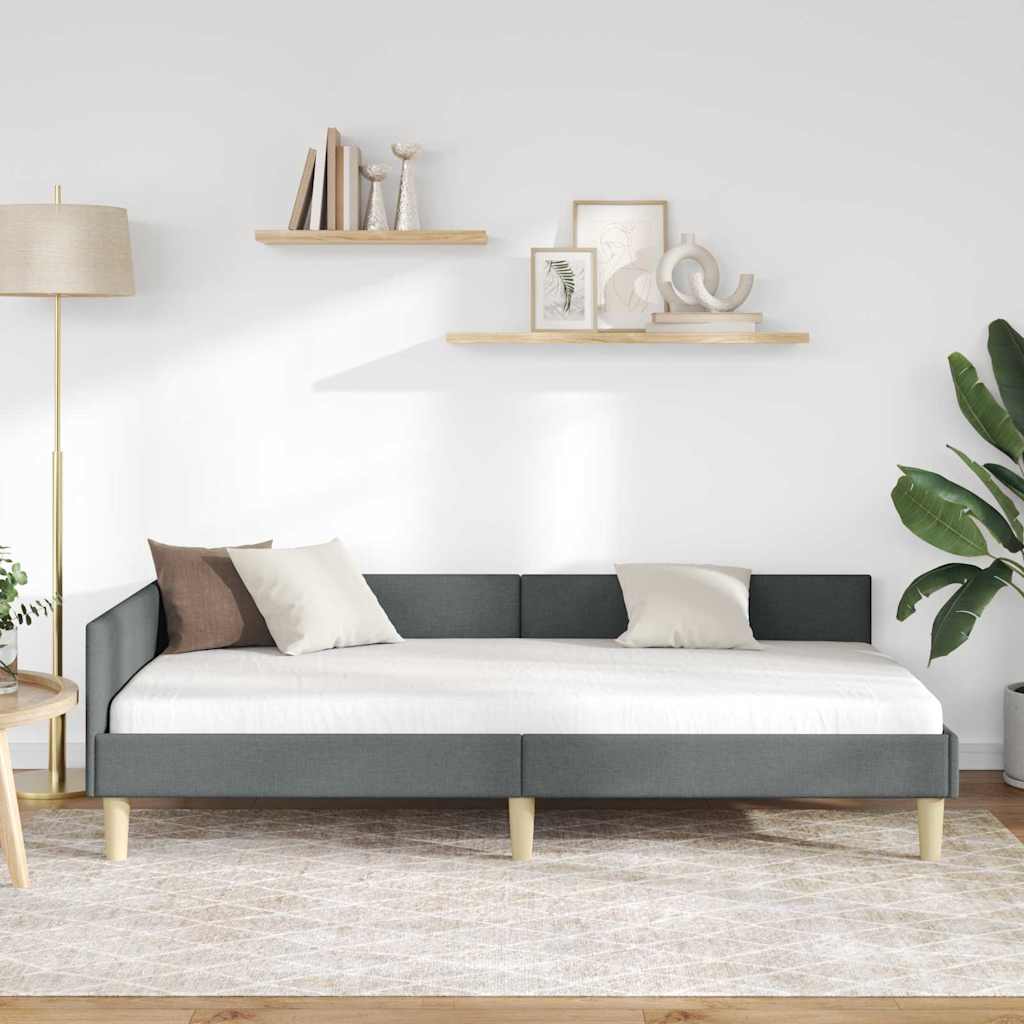 Hoek Bed Frame Donkergrijs 80 x 200 cm Stof en Geengineerd Hout