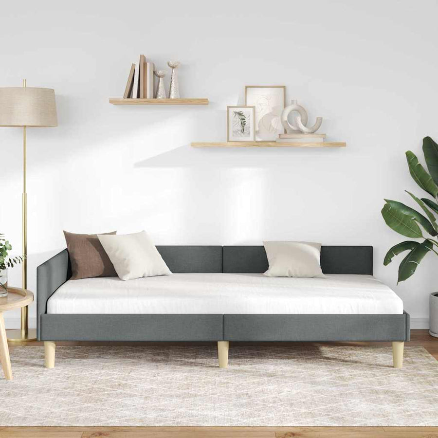 Hoek Bed Frame Donkergrijs 80 x 200 cm Stof en Geengineerd Hout
