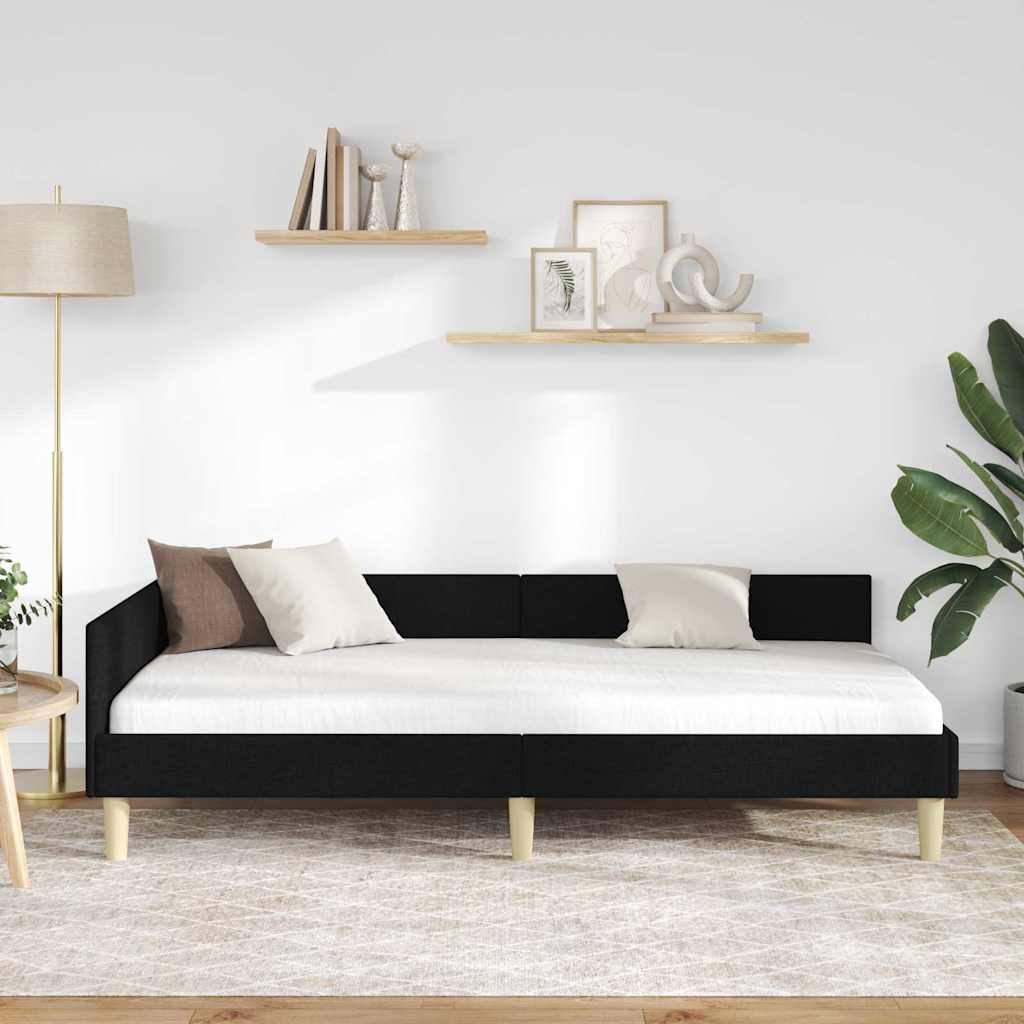 Hoek Bed Frame Zwart 80 x 200 cm Stof en Geengineerd Hout
