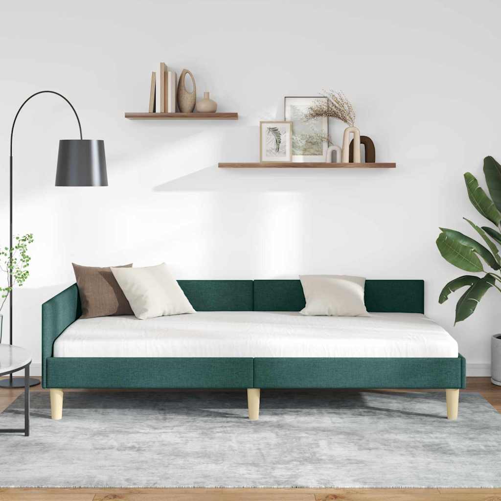 Hoek Bed Frame Donkergroen 80 x 200 cm Stof en Geengineerd Hout