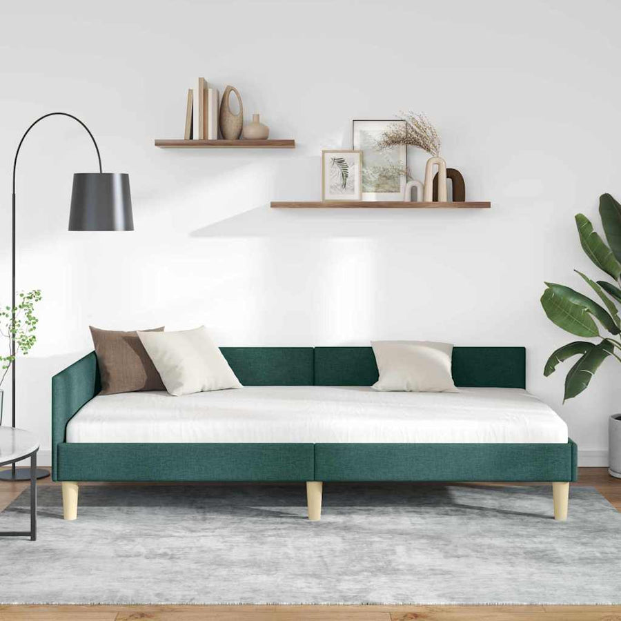 Hoek Bed Frame Donkergroen 80 x 200 cm Stof en Geengineerd Hout
