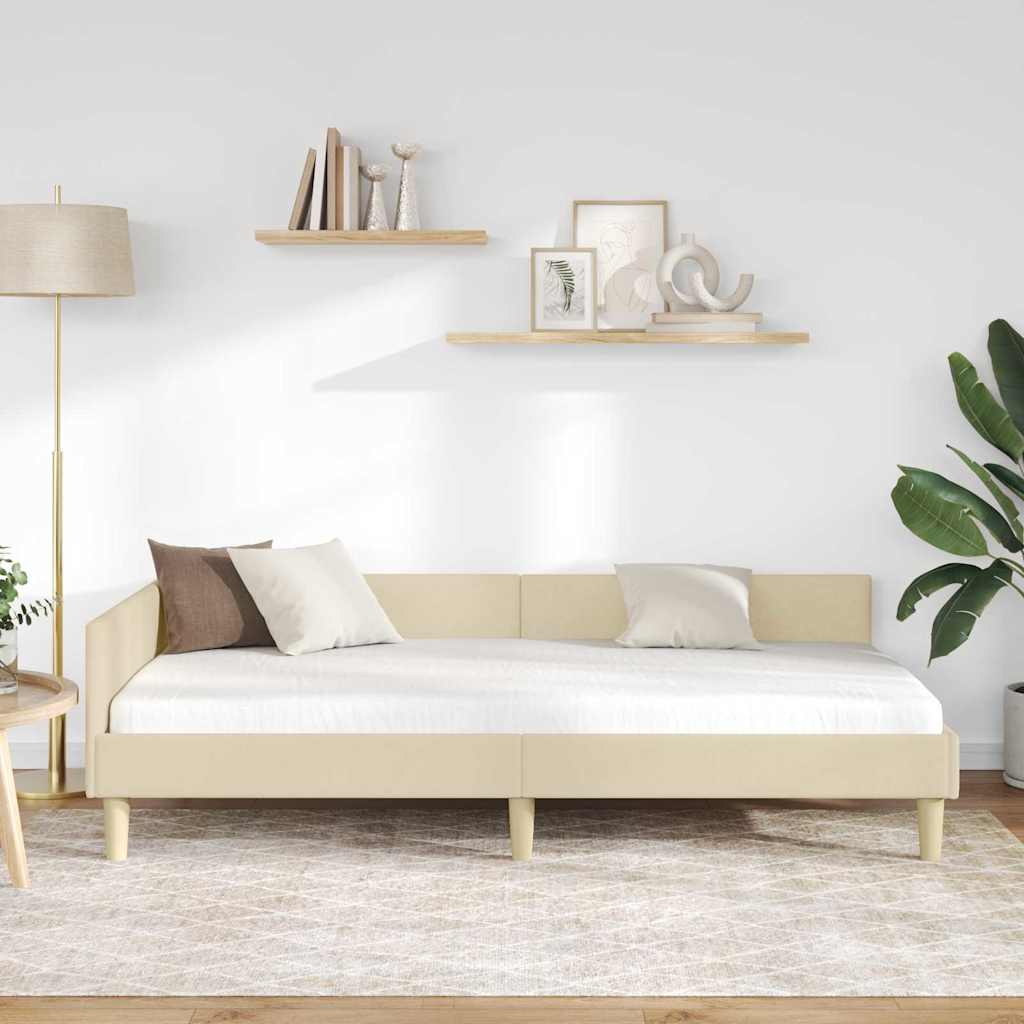 Hoek Bed Frame Crème 80 x 200 cm Stof en Geengineerd Hout