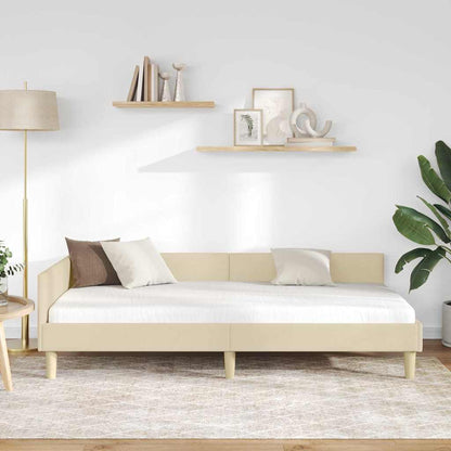 Hoek Bed Frame Crème 80 x 200 cm Stof en Geengineerd Hout