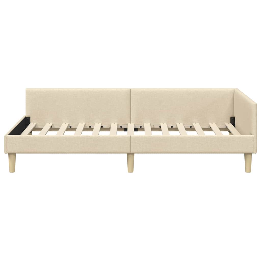 Hoek Bed Frame Crème 80 x 200 cm Stof en Geengineerd Hout