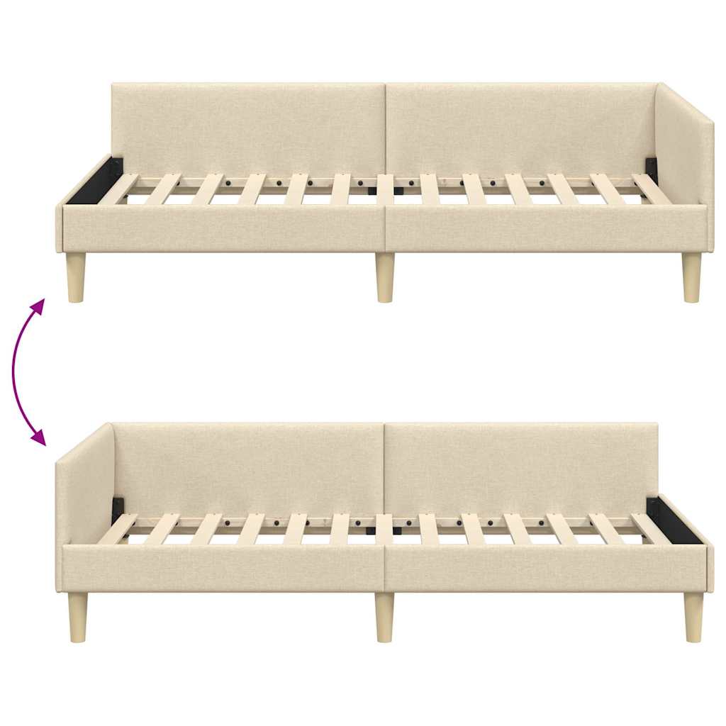 Hoek Bed Frame Crème 80 x 200 cm Stof en Geengineerd Hout