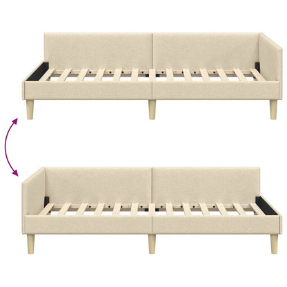 Hoek Bed Frame Crème 80 x 200 cm Stof en Geengineerd Hout