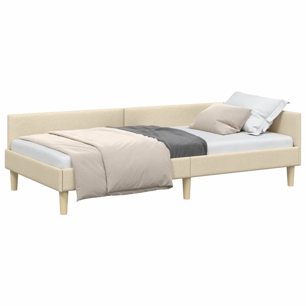 Hoek Bed Frame Crème 80 x 200 cm Stof en Geengineerd Hout