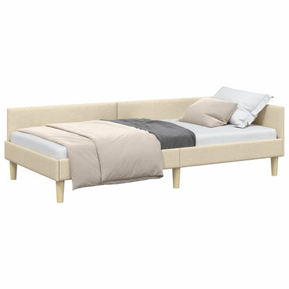Hoek Bed Frame Crème 80 x 200 cm Stof en Geengineerd Hout