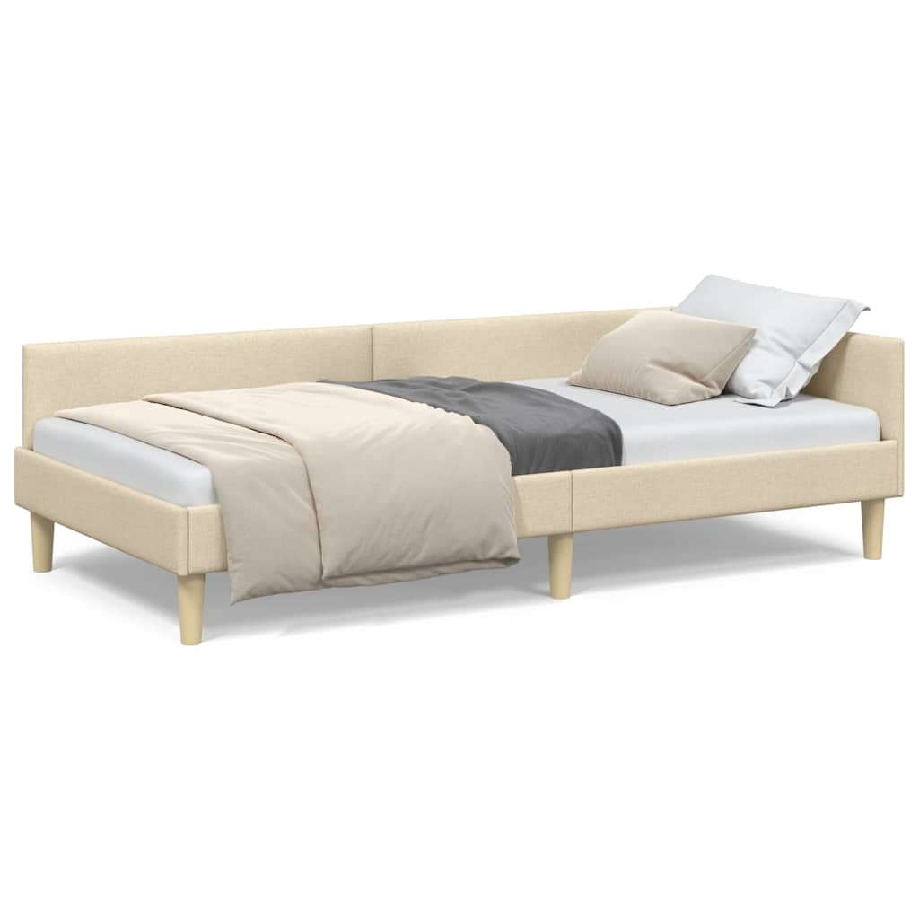 Hoek Bed Frame Crème 80 x 200 cm Stof en Geengineerd Hout