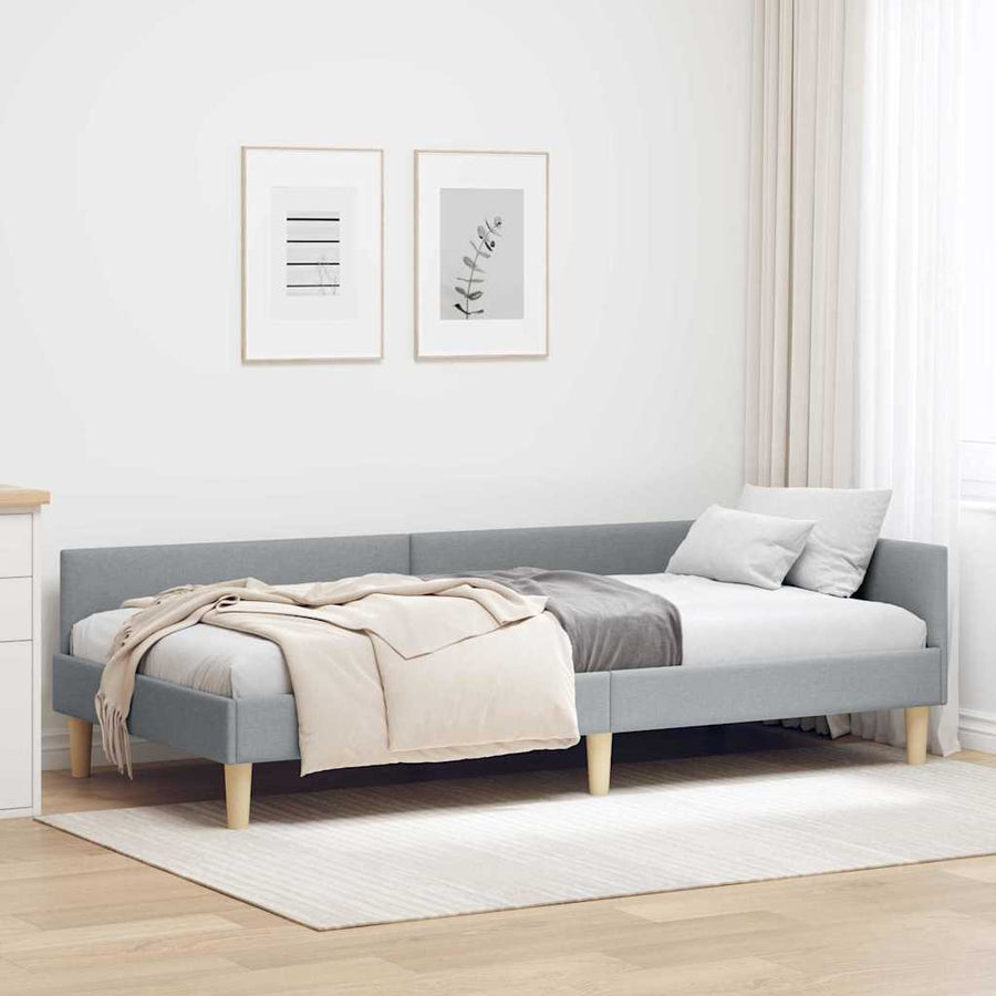Hoek Bed Frame Lichtgrijs 90 x 190 cm Stof en Geengineerd Hout