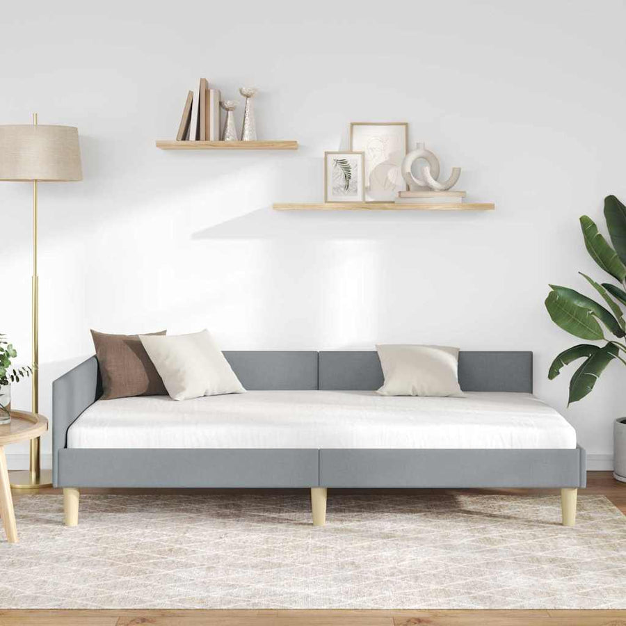 Hoek Bed Frame Lichtgrijs 90 x 190 cm Stof en Geengineerd Hout