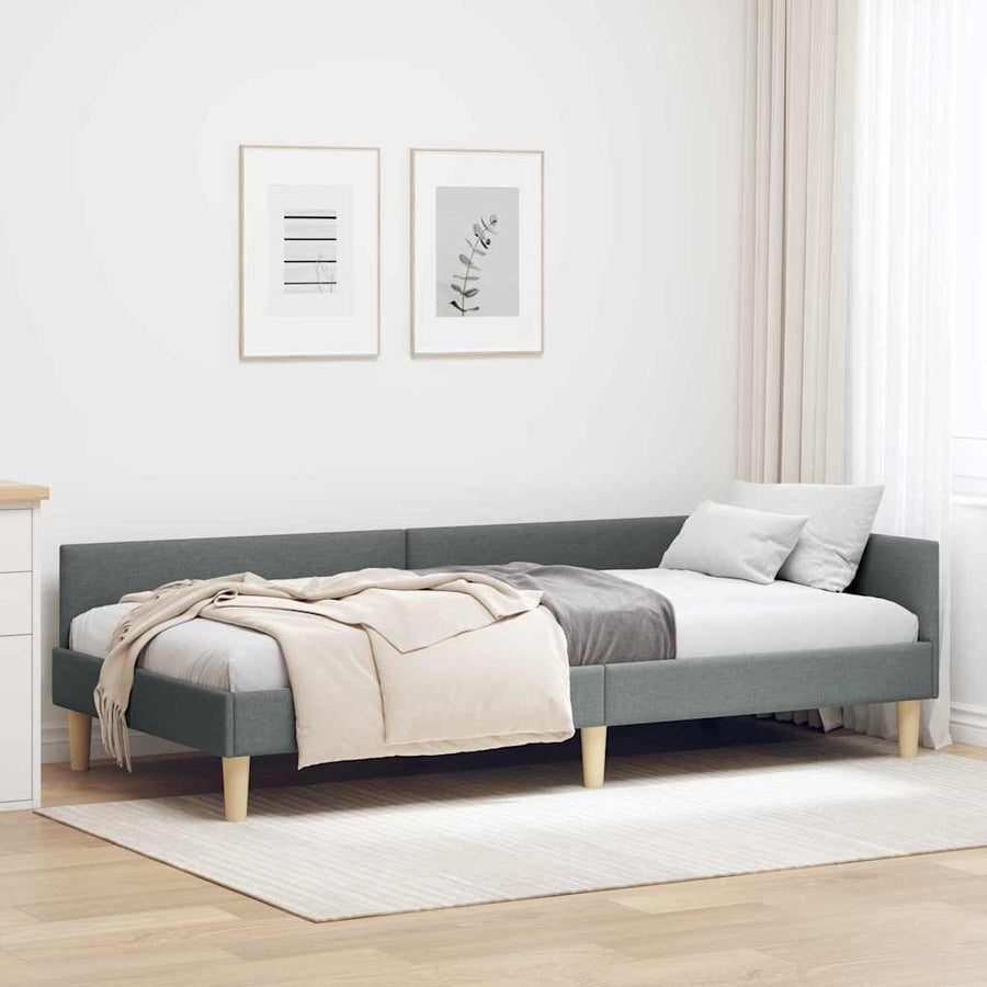 Hoek Bed Frame Donkergrijs 90 x 190 cm Stof en Geengineerd Hout