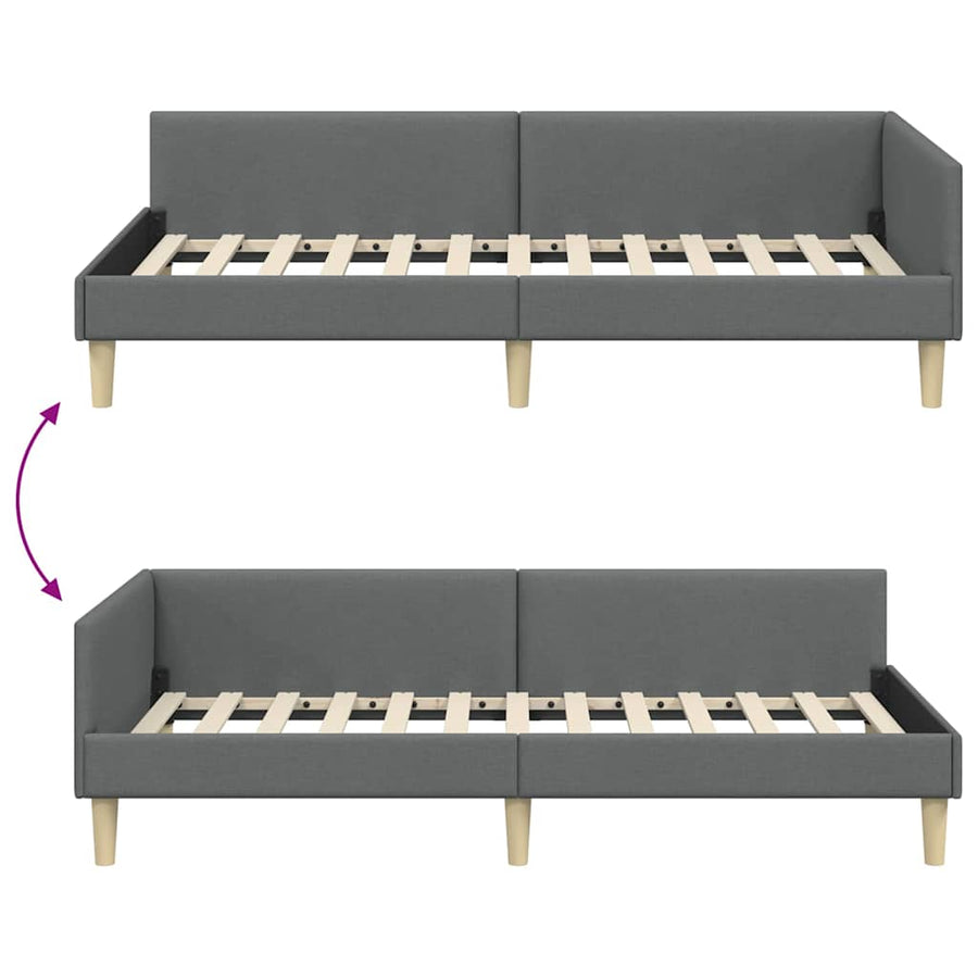 Hoek Bed Frame Donkergrijs 90 x 190 cm Stof en Geengineerd Hout