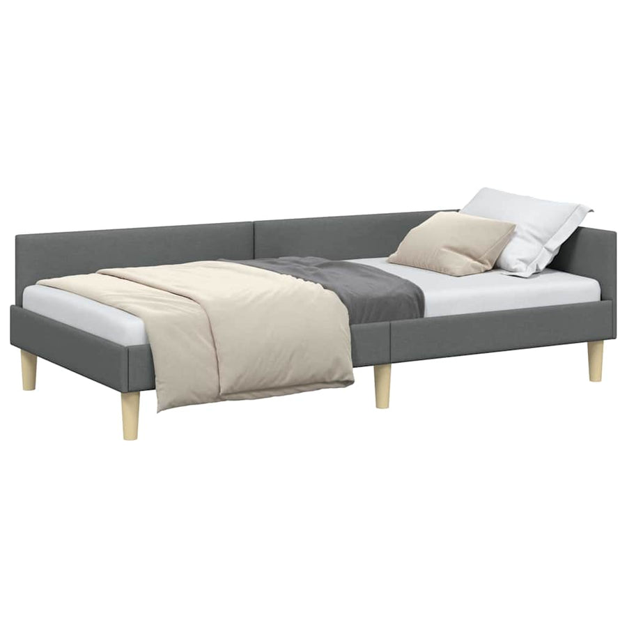 Hoek Bed Frame Donkergrijs 90 x 190 cm Stof en Geengineerd Hout