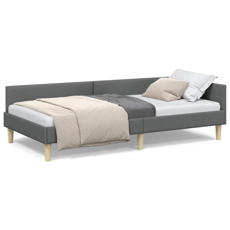 Hoek Bed Frame Donkergrijs 90 x 190 cm Stof en Geengineerd Hout