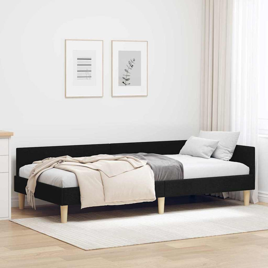 Hoek Bed Frame Zwart 90 x 190 cm Stof en Geengineerd Hout
