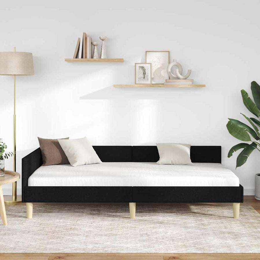 Hoek Bed Frame Zwart 90 x 190 cm Stof en Geengineerd Hout